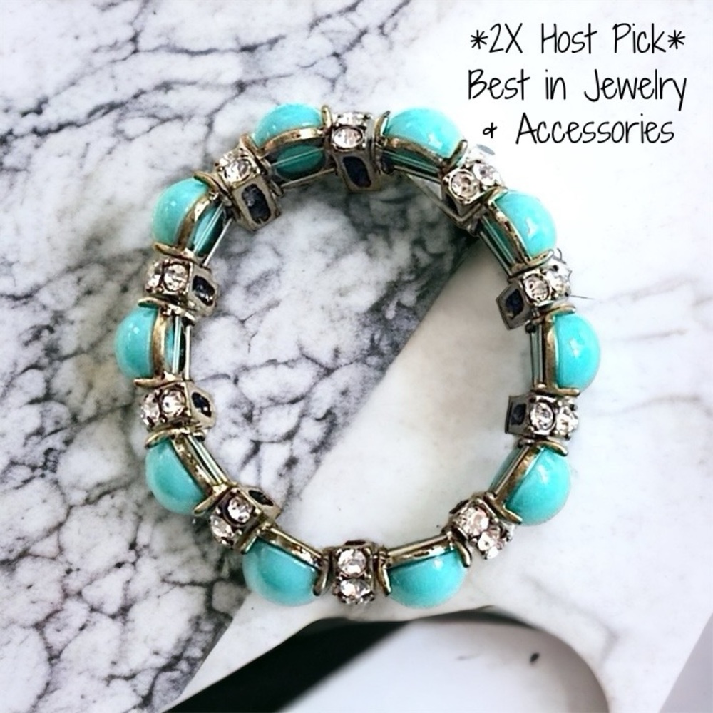 J. Crew Turquoise and Crystal Stretch Bracelet